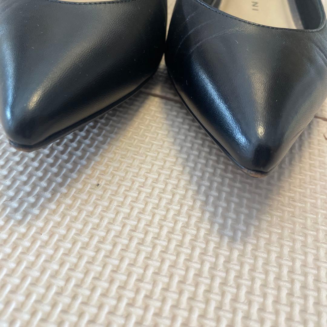 FABIO RUSCONI ブラック レザーポインテッドトゥパンプス