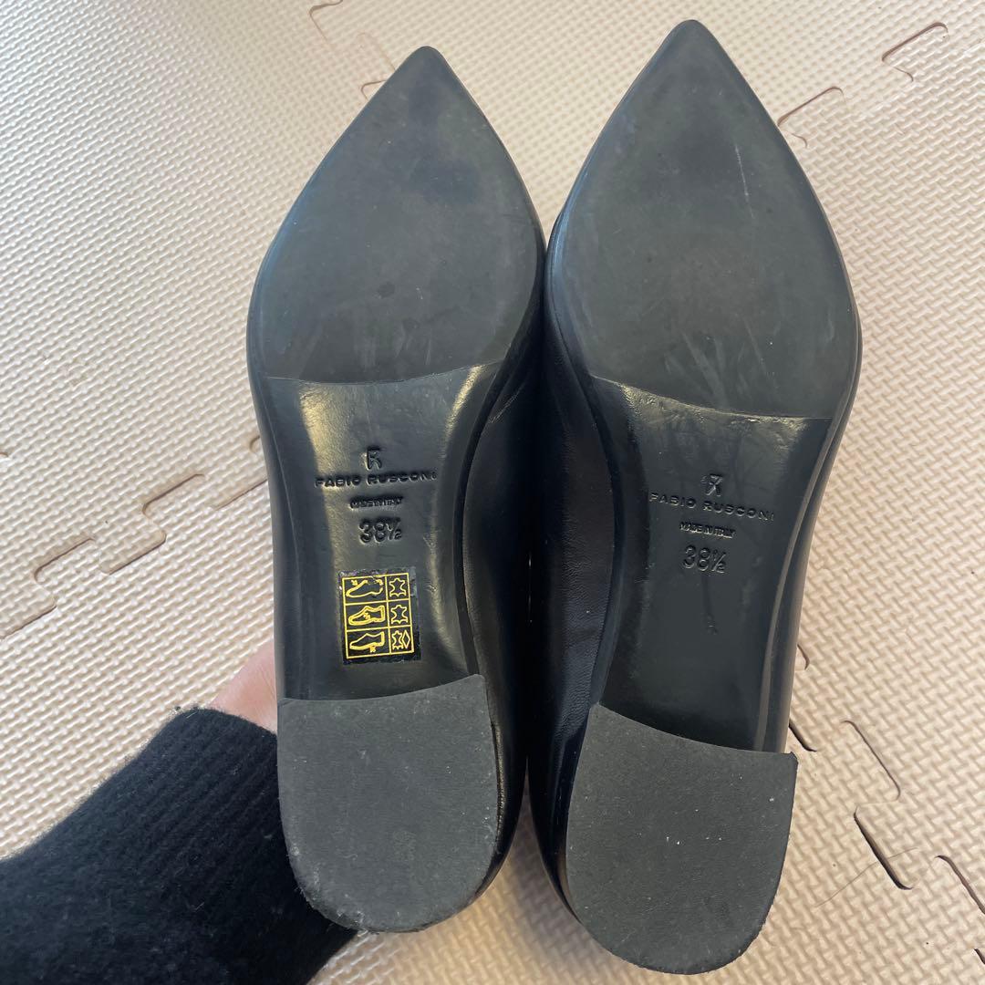 FABIO RUSCONI ブラック レザーポインテッドトゥパンプス