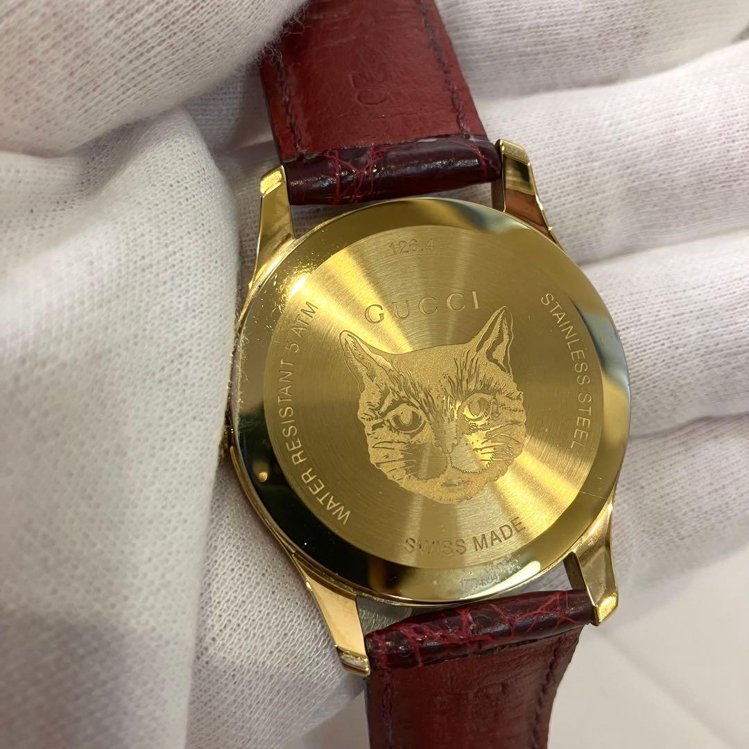 グッチ Gタイムレス 4キャットヘッド イエローゴールドPVD ピンク