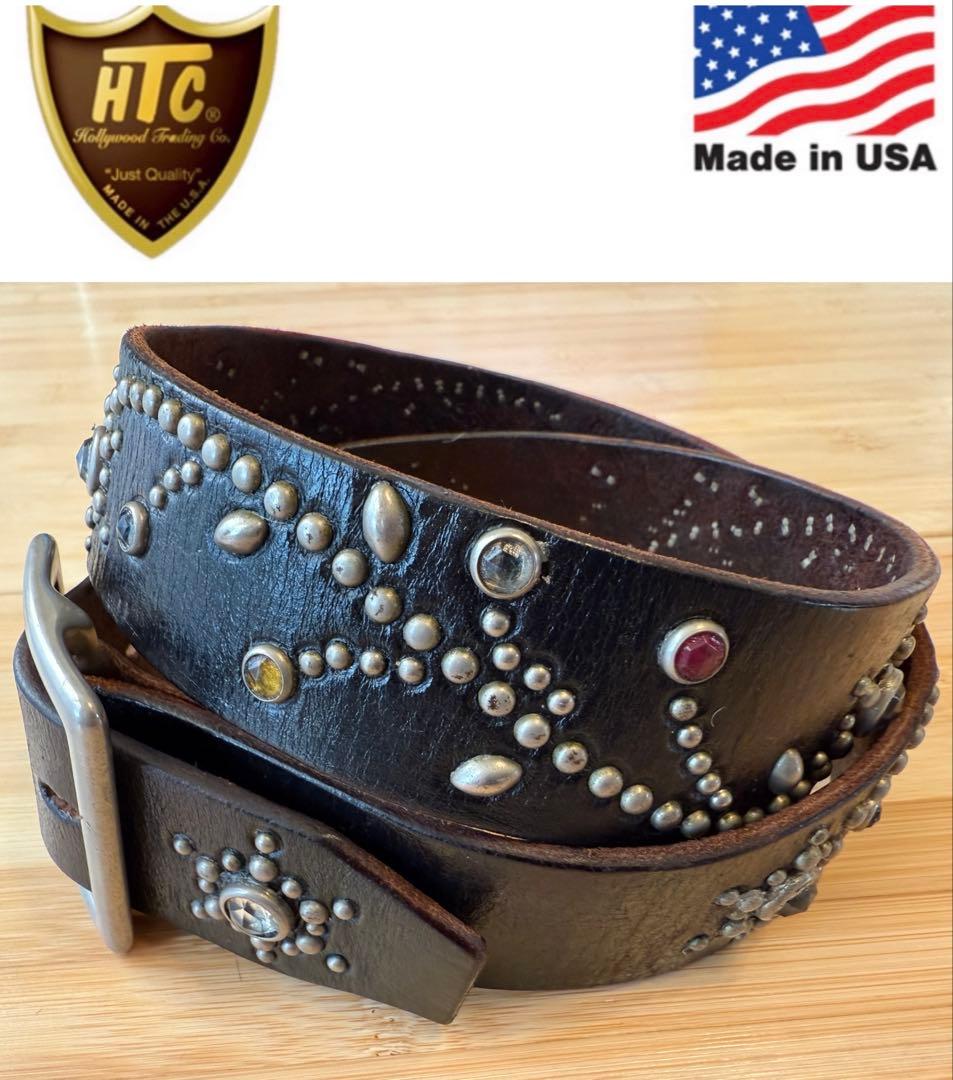 ⭐️HTC⭐️ヴィンテージフラワーサンバーストブラック革⭐️マルチカラーストーン⭐️32