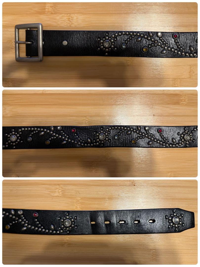 ⭐️HTC⭐️ヴィンテージフラワーサンバーストブラック革⭐️マルチカラーストーン⭐️32