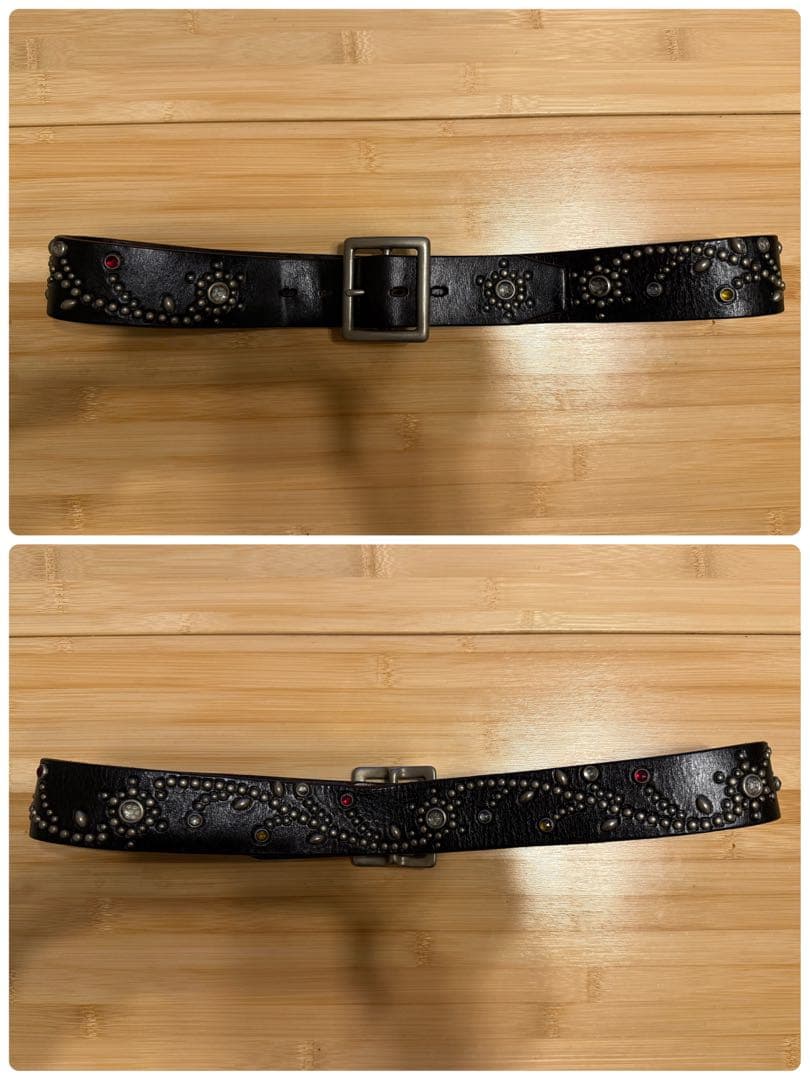 ⭐️HTC⭐️ヴィンテージフラワーサンバーストブラック革⭐️マルチカラーストーン⭐️32