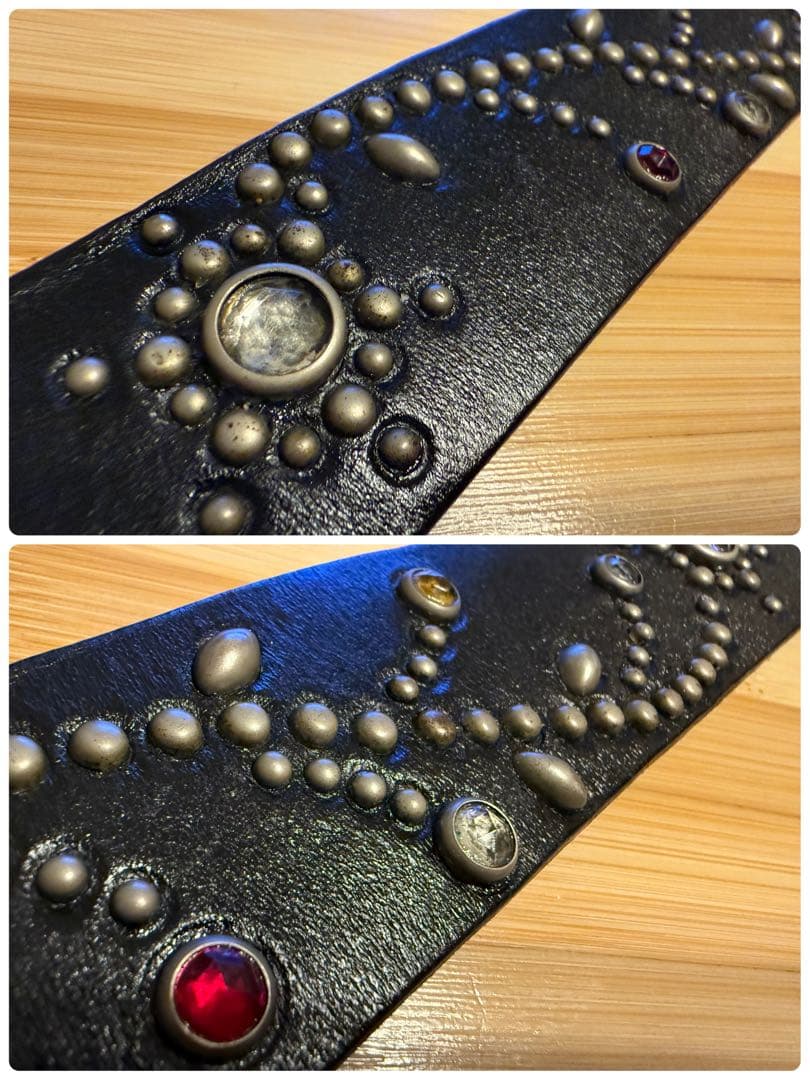 ⭐️HTC⭐️ヴィンテージフラワーサンバーストブラック革⭐️マルチカラーストーン⭐️32