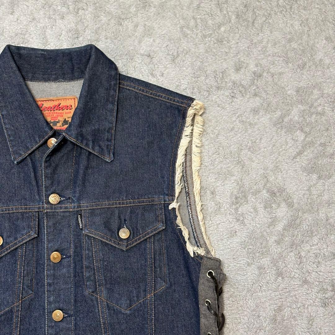 KADOYA デニムベスト レースアップ バイカー 3L ノースリーブ CD52