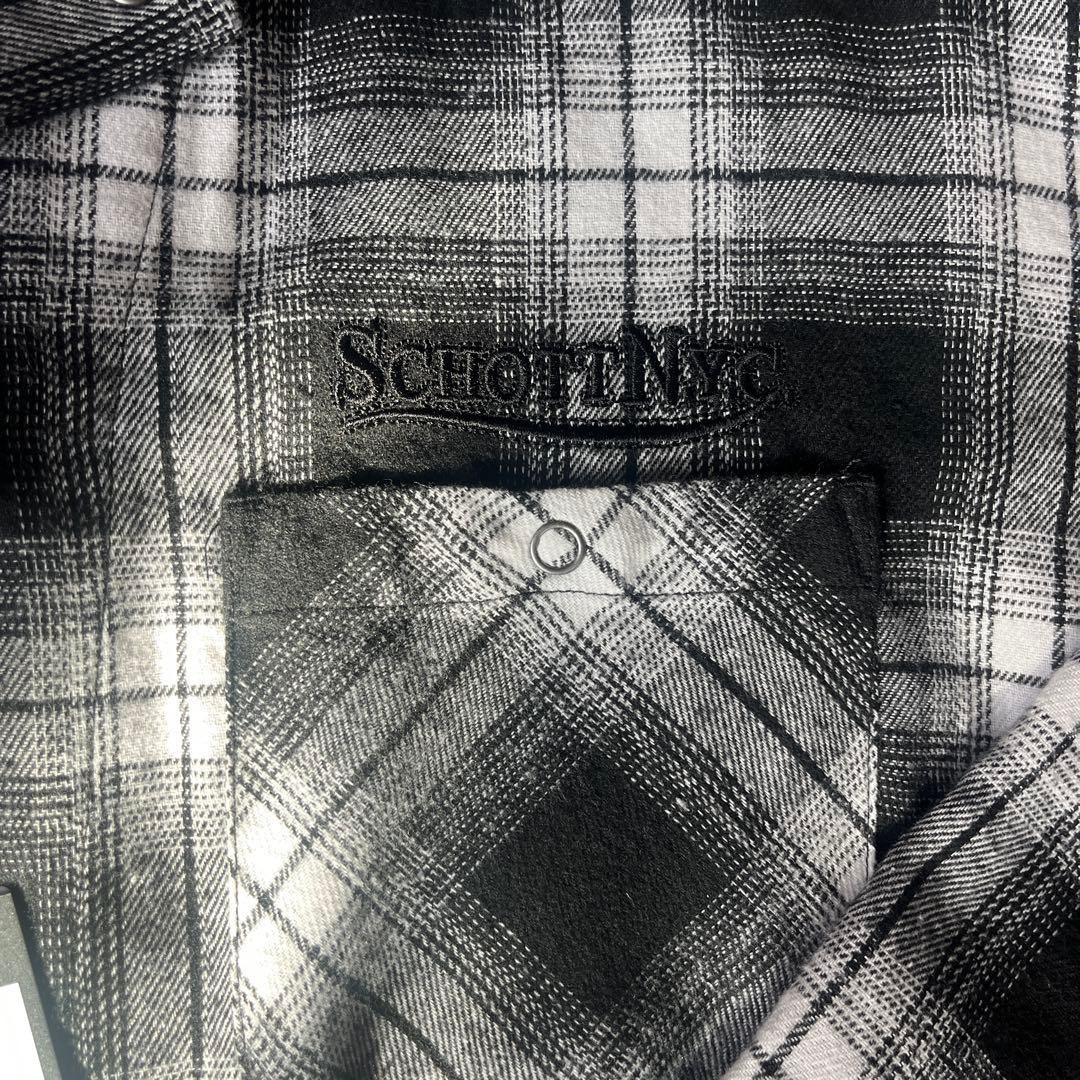 Schott ブラック/ホワイト チェックネルシャツ Lサイズ