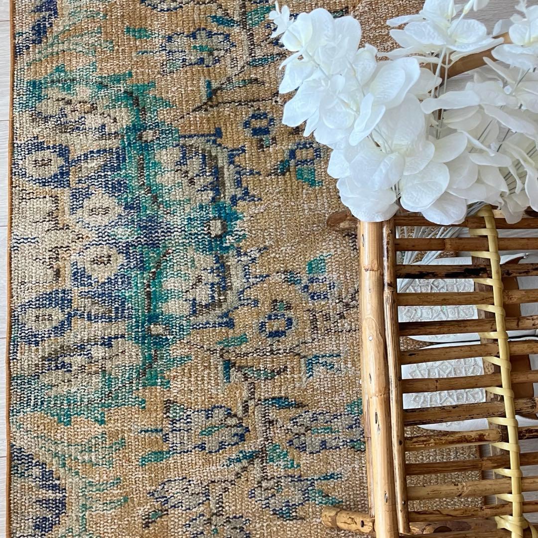 超ロング✳︎57×223 貴重カラー　イエロー　ランナー　トルコヴィンテージラグ