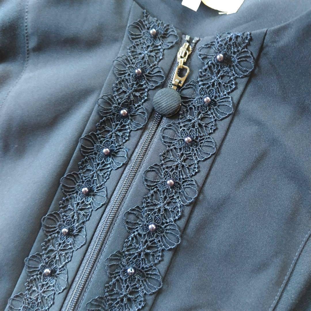 【新品】Super Beauty 紺色ワンピースコート　 レースリボン 40 Ｌ