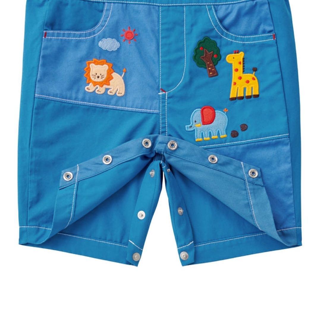 Miki House ミキハウス　６分丈オーバーオール　ブルー　80 90cm