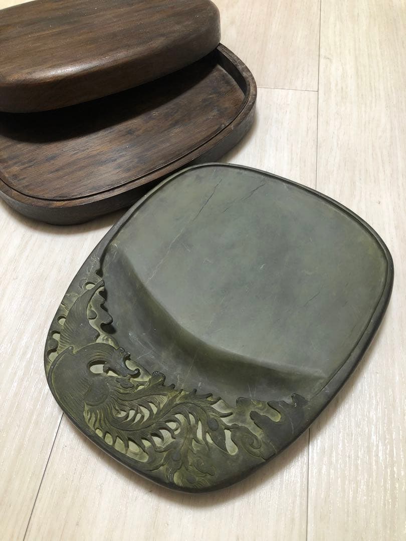 硯 旧老坑 青花 金綫 書道具硯　すずり 端溪硯 水岩 文房四寶 端渓硯