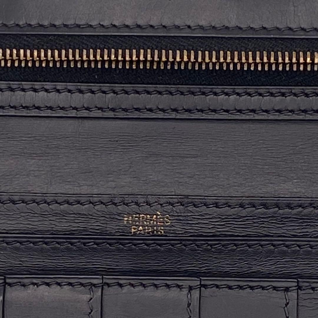 HERMESエルメスベアンクラシックボックスカーフ2つ折り長財布E刻印ブラック系