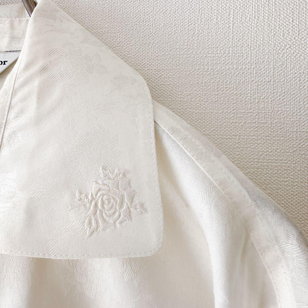 Dior ディオール / 花柄 ジャカード 比翼 シャツ M 白 刺繍