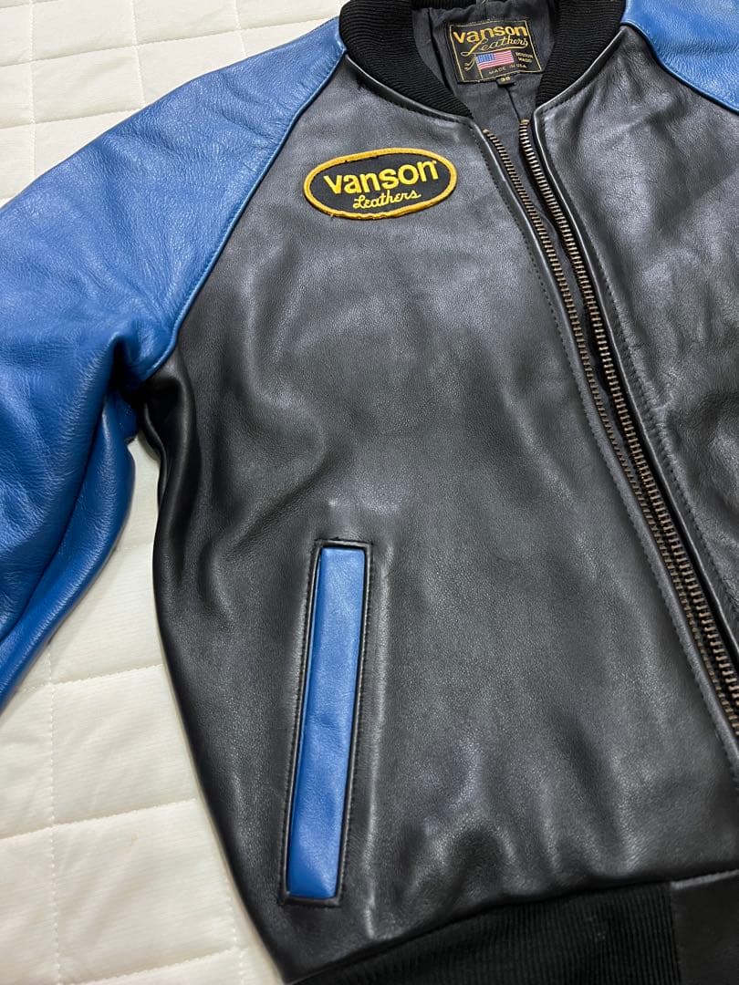 VANSON レザージャケット TJV バンソン青　黒 サイズ36 Sサイズ相当