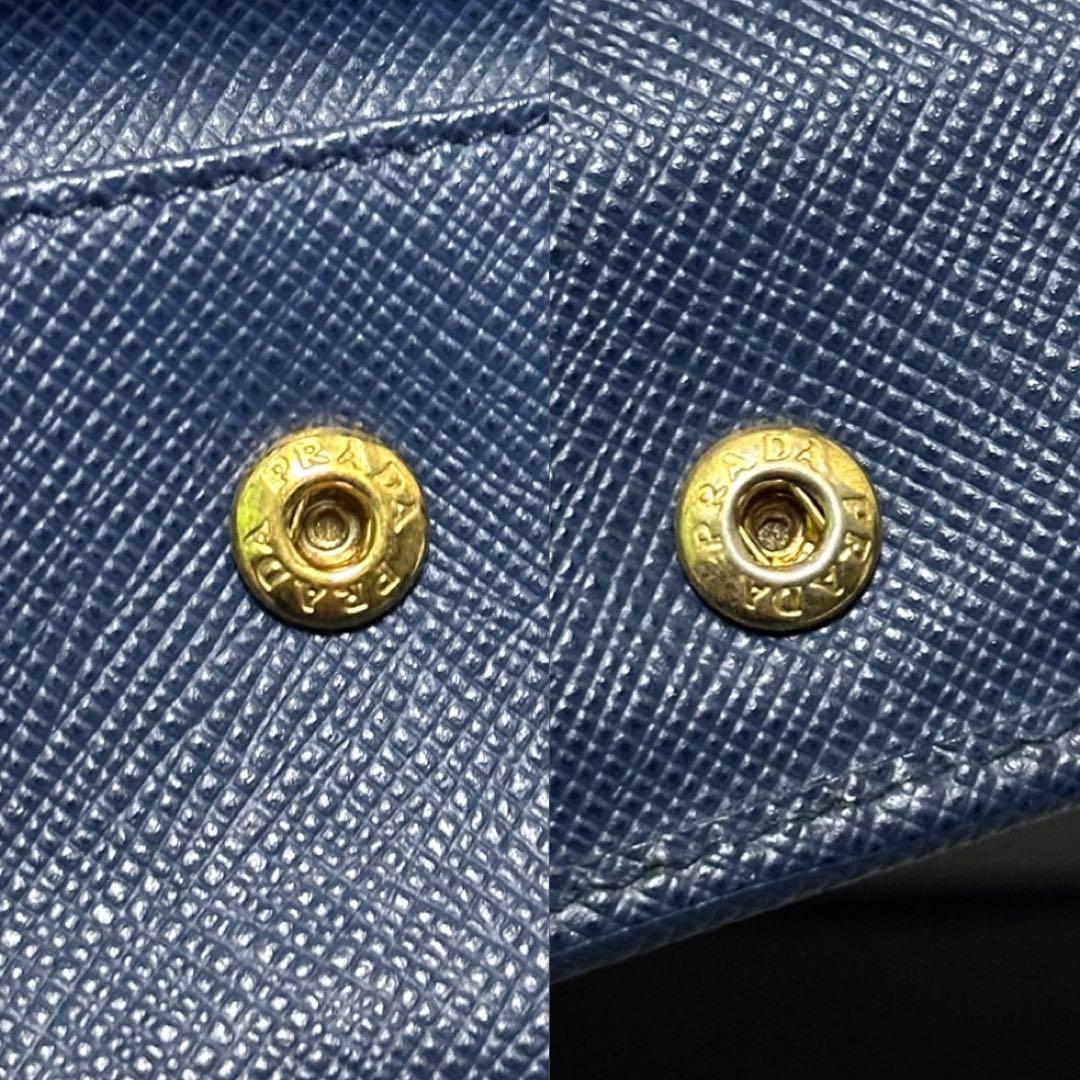 PRADA プラダ　折り財布　ゴールドロゴ　ブルー　サフィアーノレザー