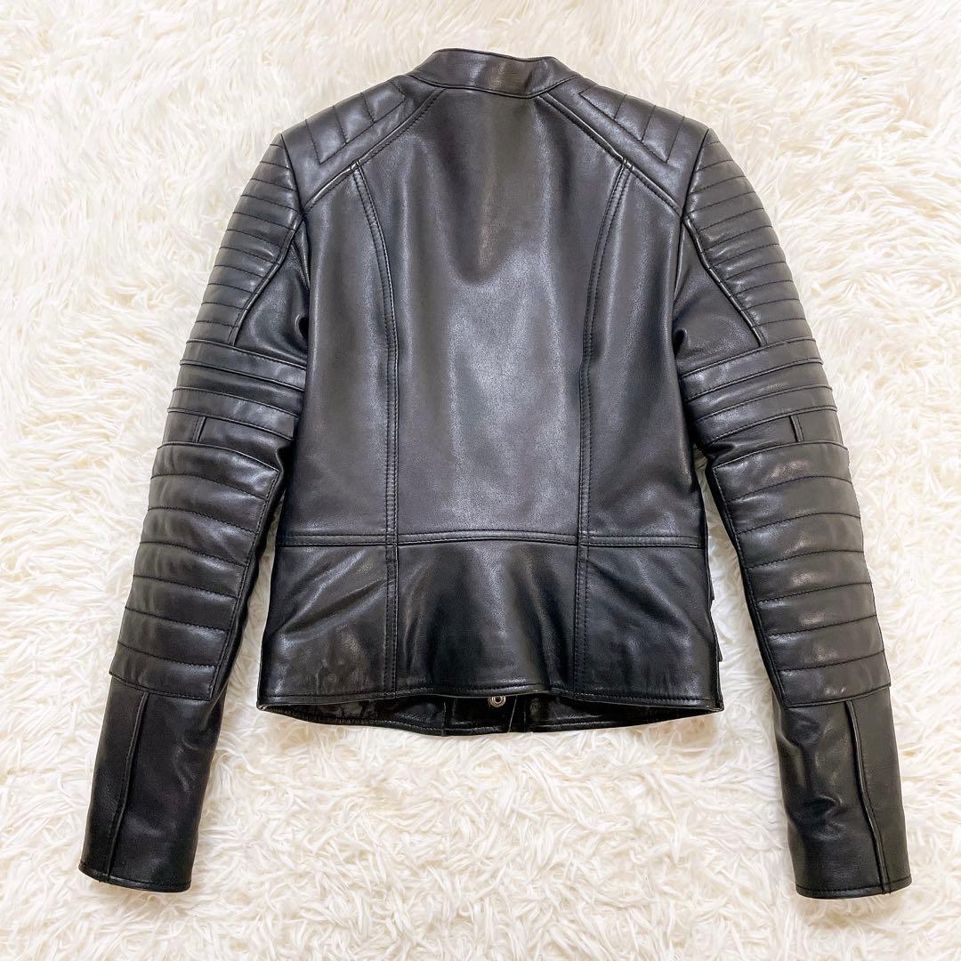 美品✨ディーゼル 2wayラムレザージャケット　黒　ロゴプレート　中綿　ショート