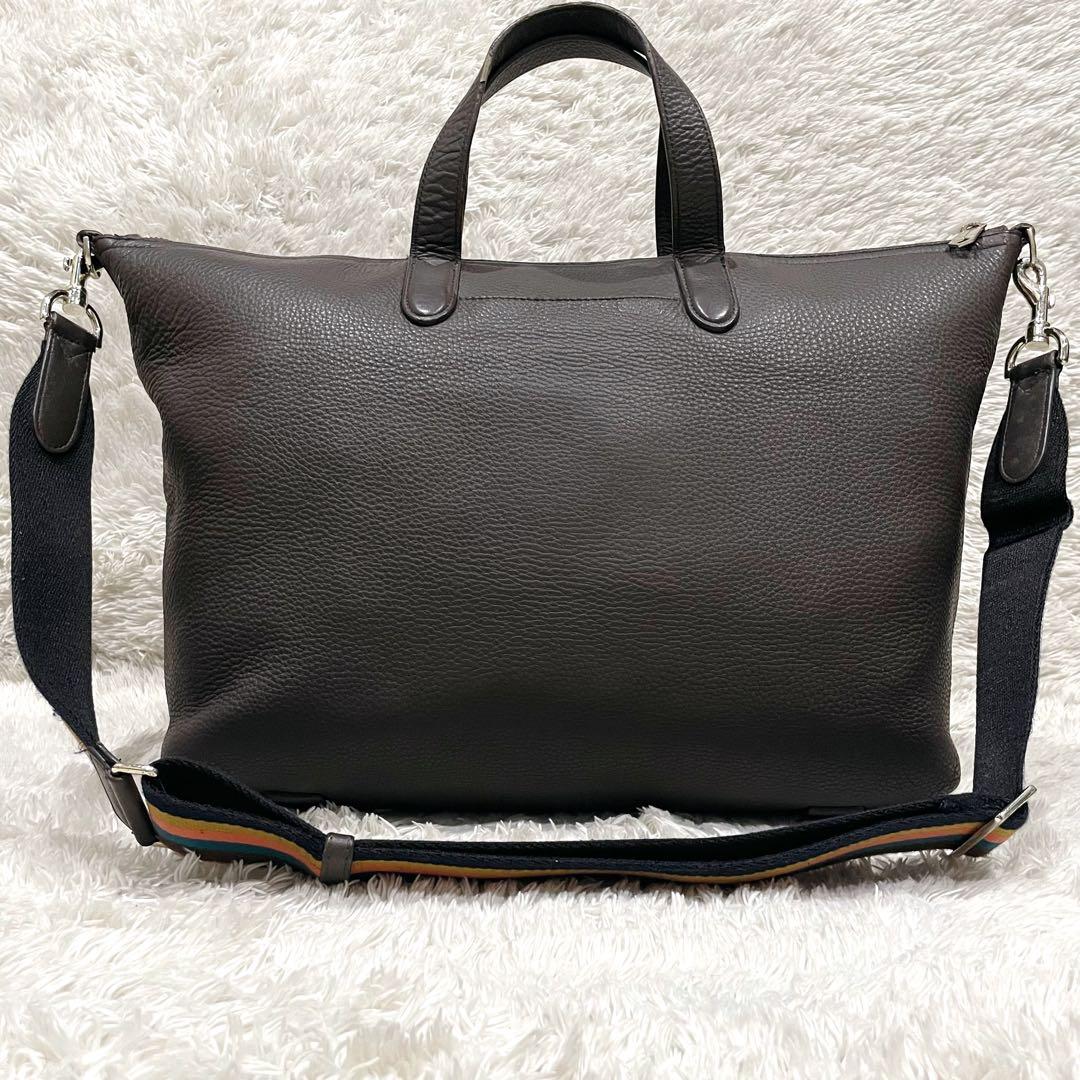 ポールスミス 2wayトートバッグ シボ革 ビジネス ブラウン マルチカラー