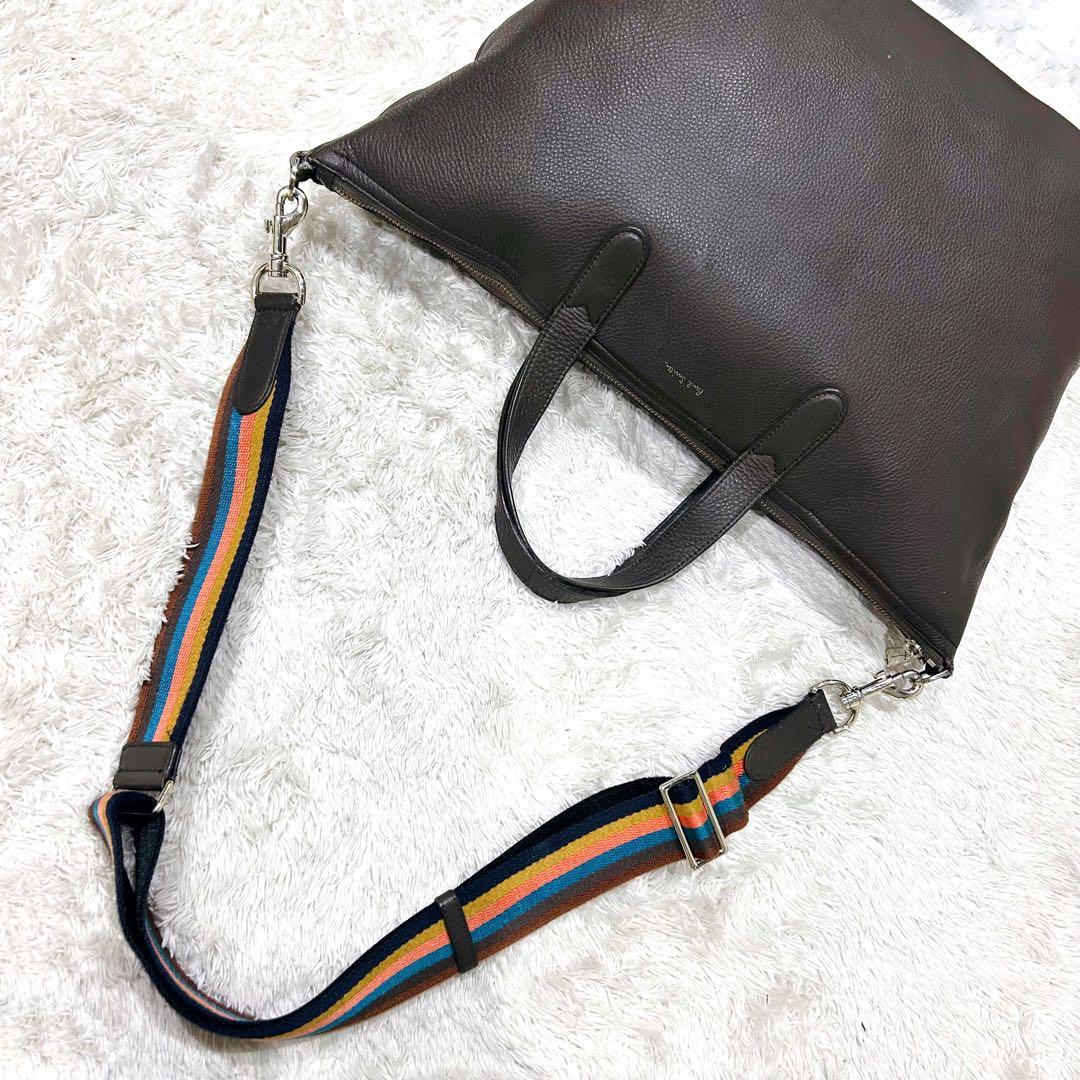 ポールスミス 2wayトートバッグ シボ革 ビジネス ブラウン マルチカラー