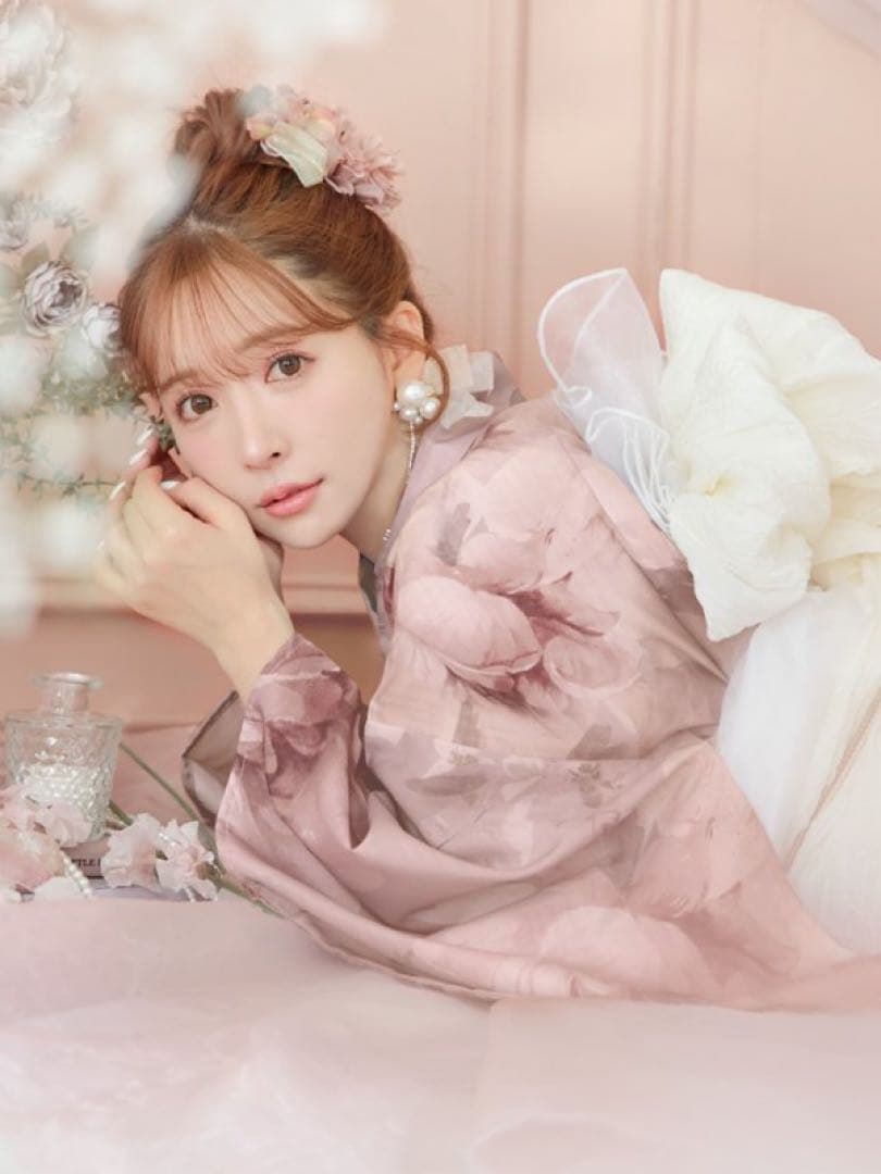 アンティークフラワーピンク浴衣【浴衣３点セット 浴衣/帯/下駄】