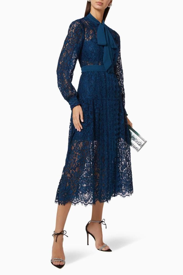 m*i様 セルフポートレイト ワンピース リボン レース 紺 UK8 未使用 B