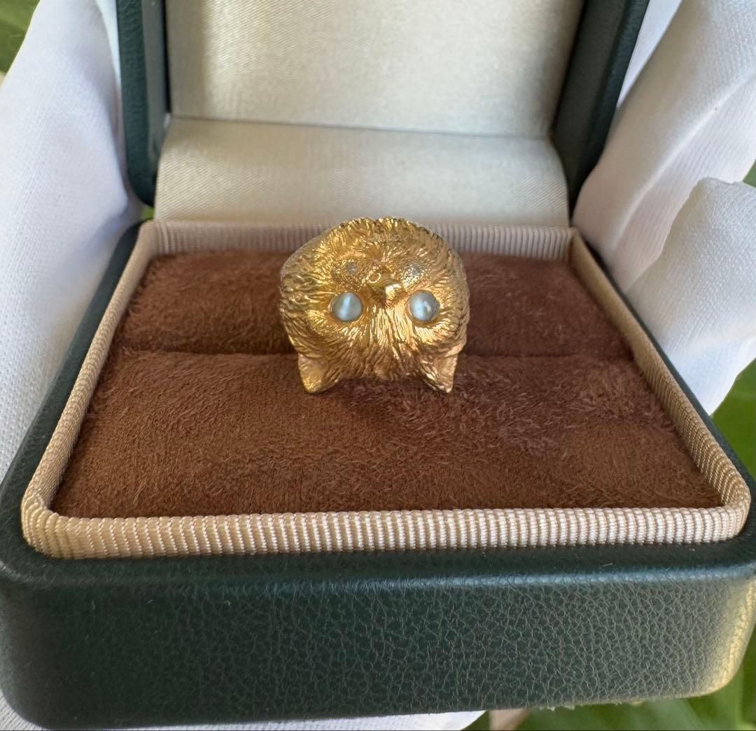 K18 キャットモチーフリング　ダイヤモンド　クリソベリルキャッツアイ　約6g