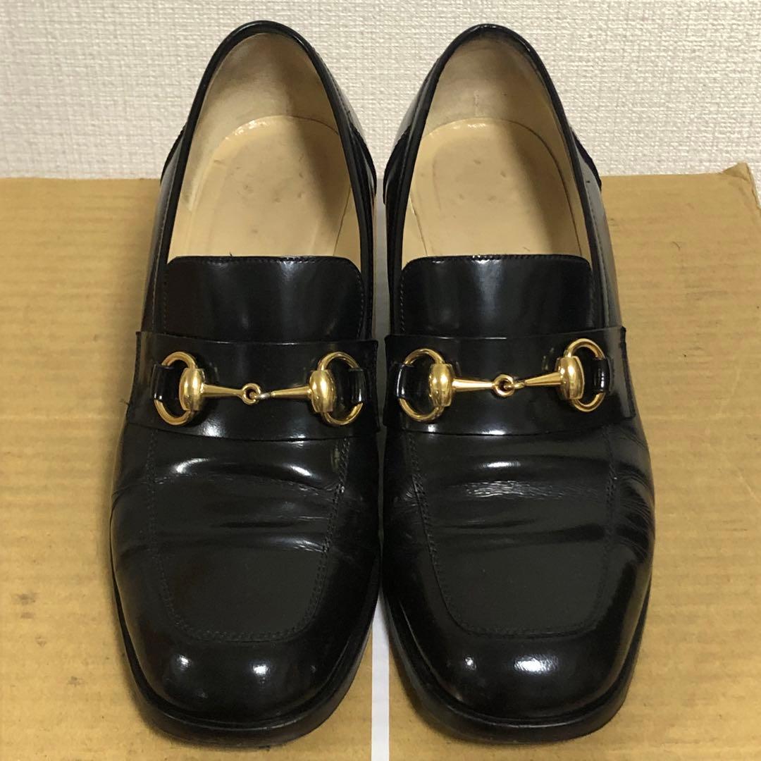 グッチ　GUCCI ホースビット　ローファー　ヒール　ブラック　黒　レザー