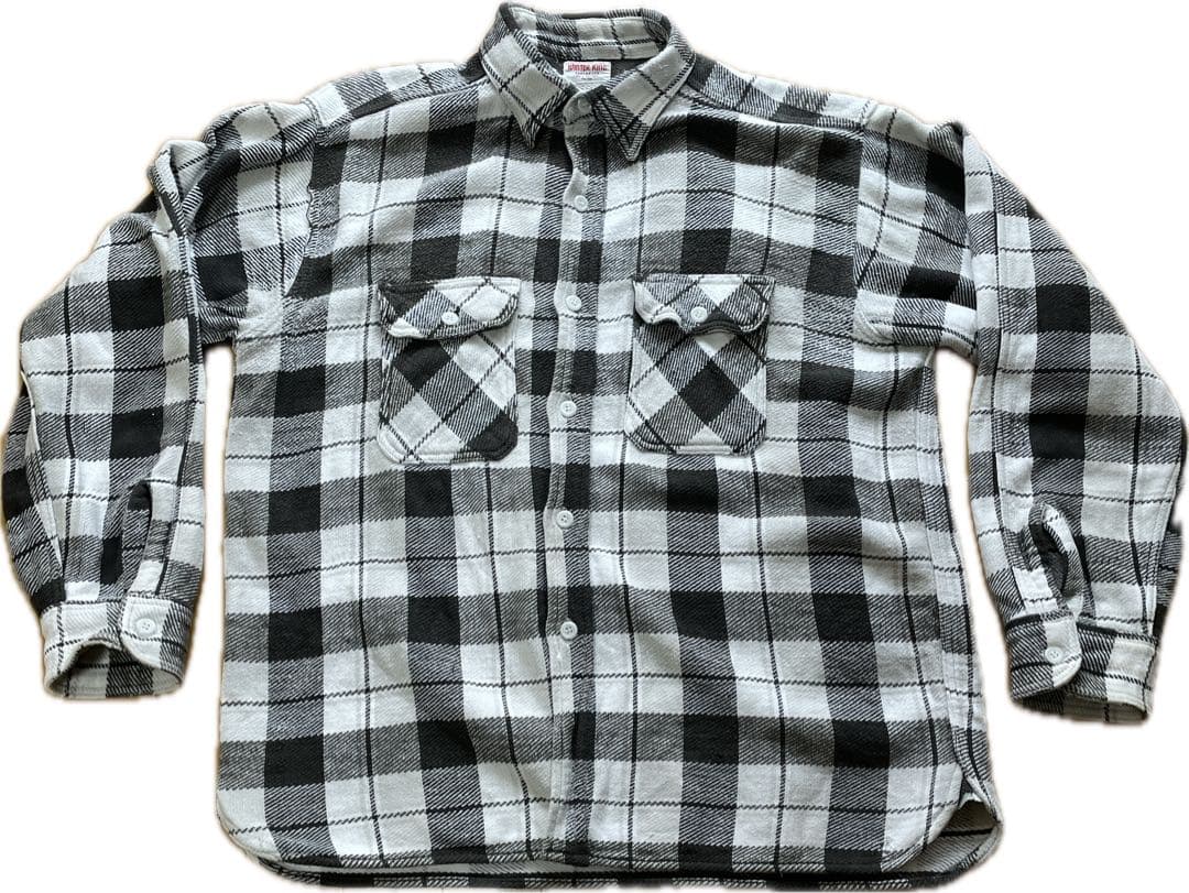 WINTER KING 60年代　ヘヴィーネルシャツ　マチ付き　皿ボタン　黒灰白