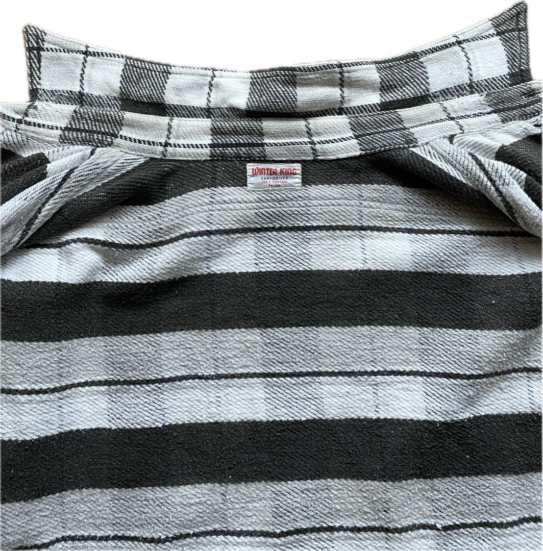 WINTER KING 60年代　ヘヴィーネルシャツ　マチ付き　皿ボタン　黒灰白