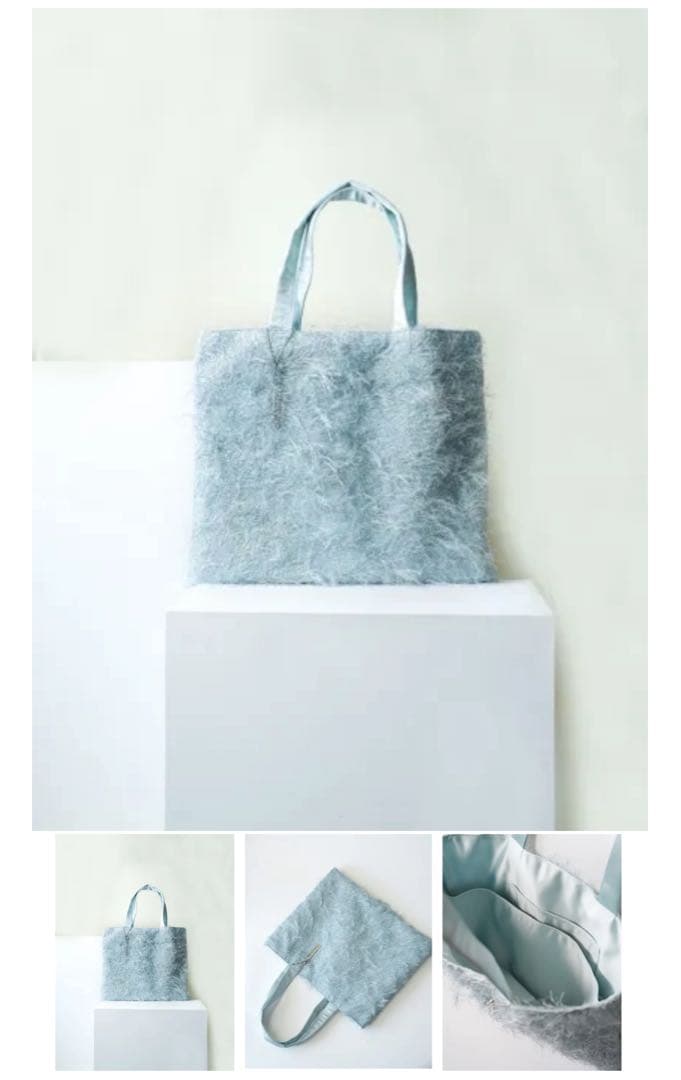 ♡新品♡完売商品シャルマントサック　フリンジトート　　短毛L アクアブルー