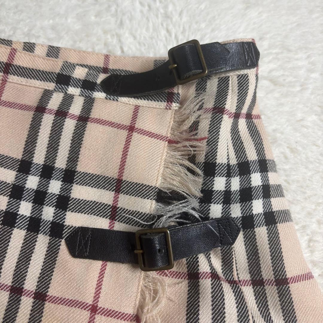 バーバリーブルーレーベル ベージュ ノバチェック プリーツラップスカート M