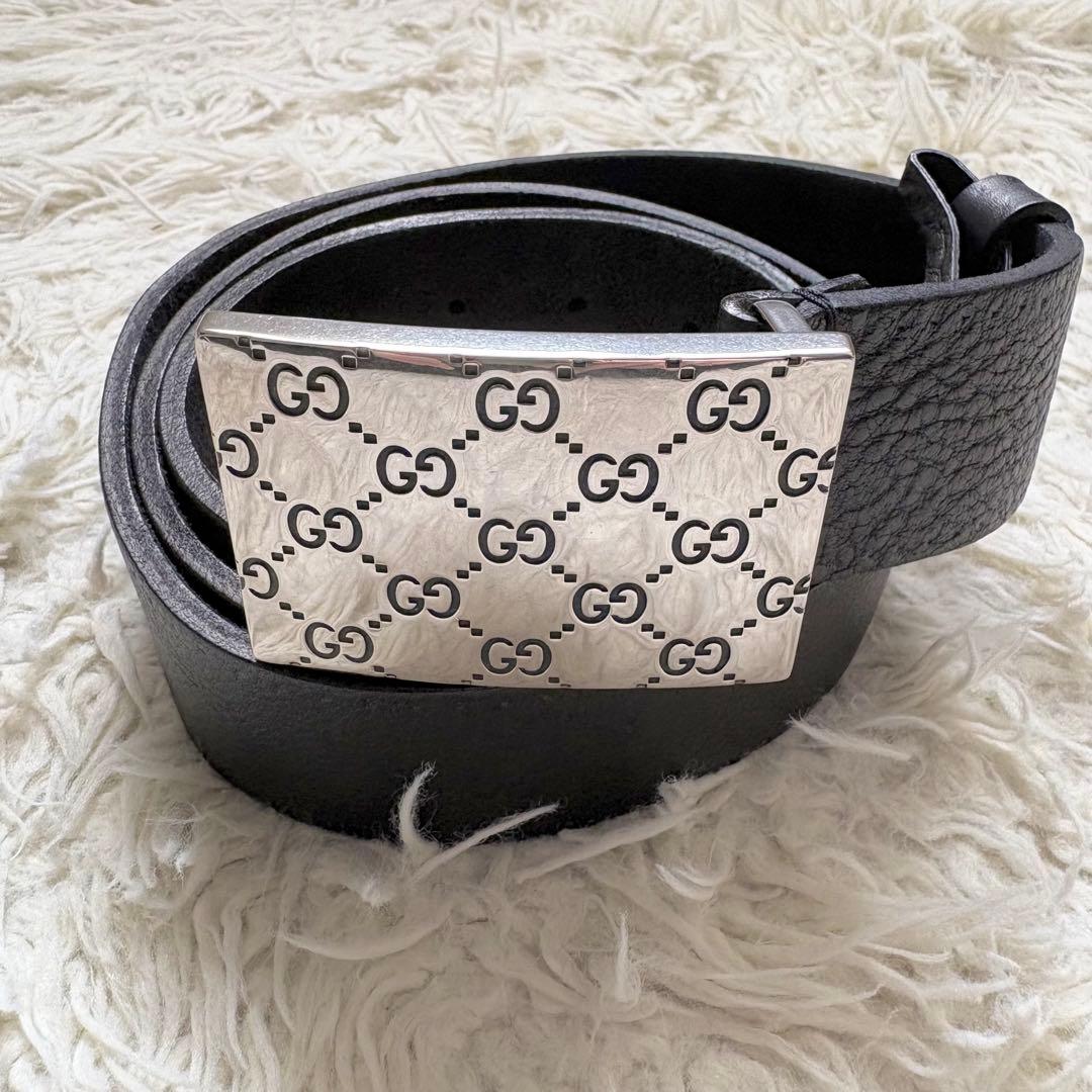 美品　グッチ ベルト GGバックル ブラック　スクエア　245906 メンズ