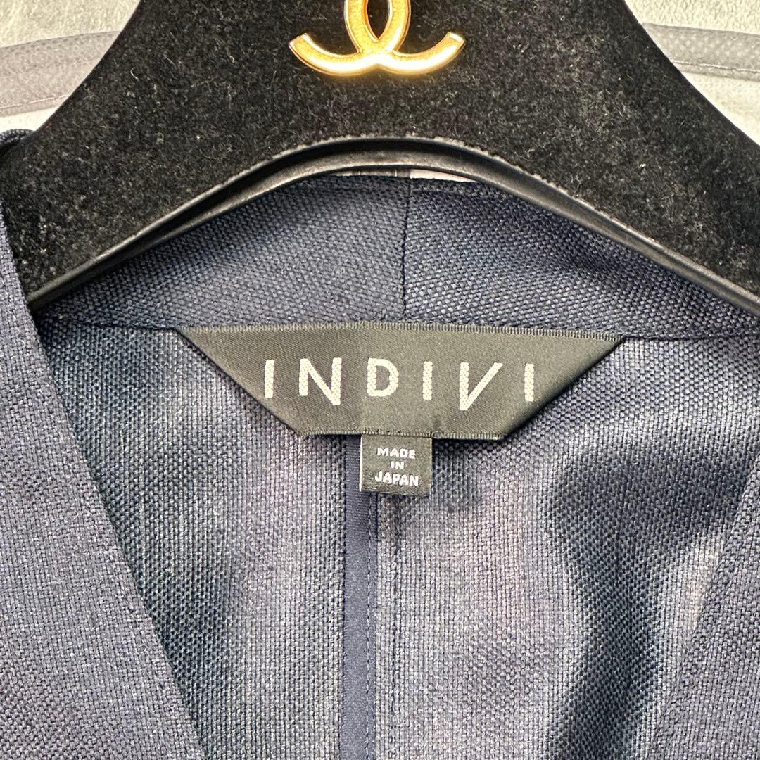 美品♡現行 インディヴィ パンツスーツ セットアップ ノーカラー ネイビー