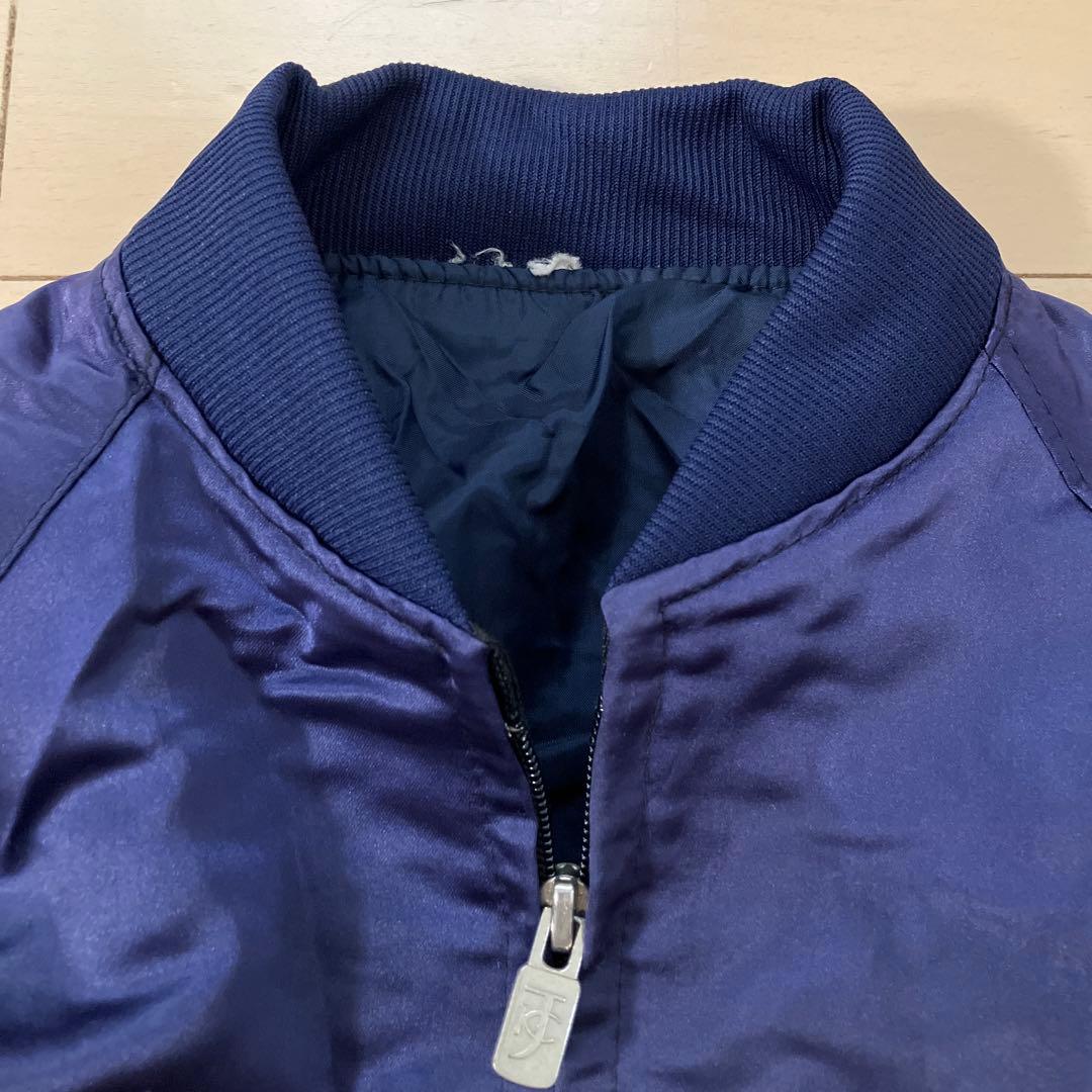 11.21 ヴィンテージ 沖縄 スカジャン 龍 ドラゴン ネイビー 刺繍 古着