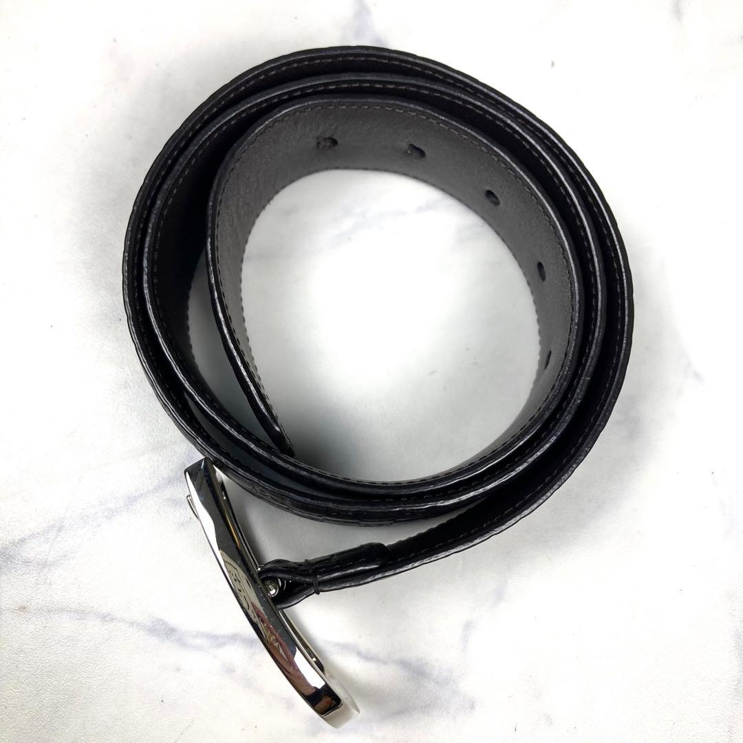 グッチ GG マイクロシマ レザー ベルト シルバー バックル メンズ