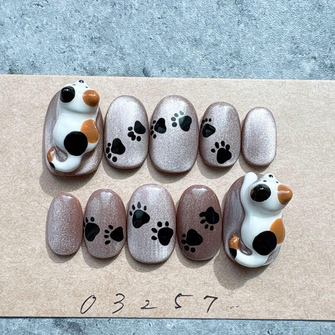 ネイルチップニュアンスクッキーひょっこりくまカフェラテ945