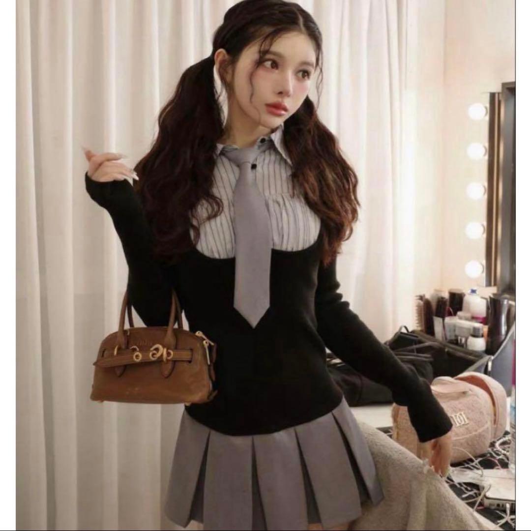 Darich シャツドッキングニットミニワンピース　FL