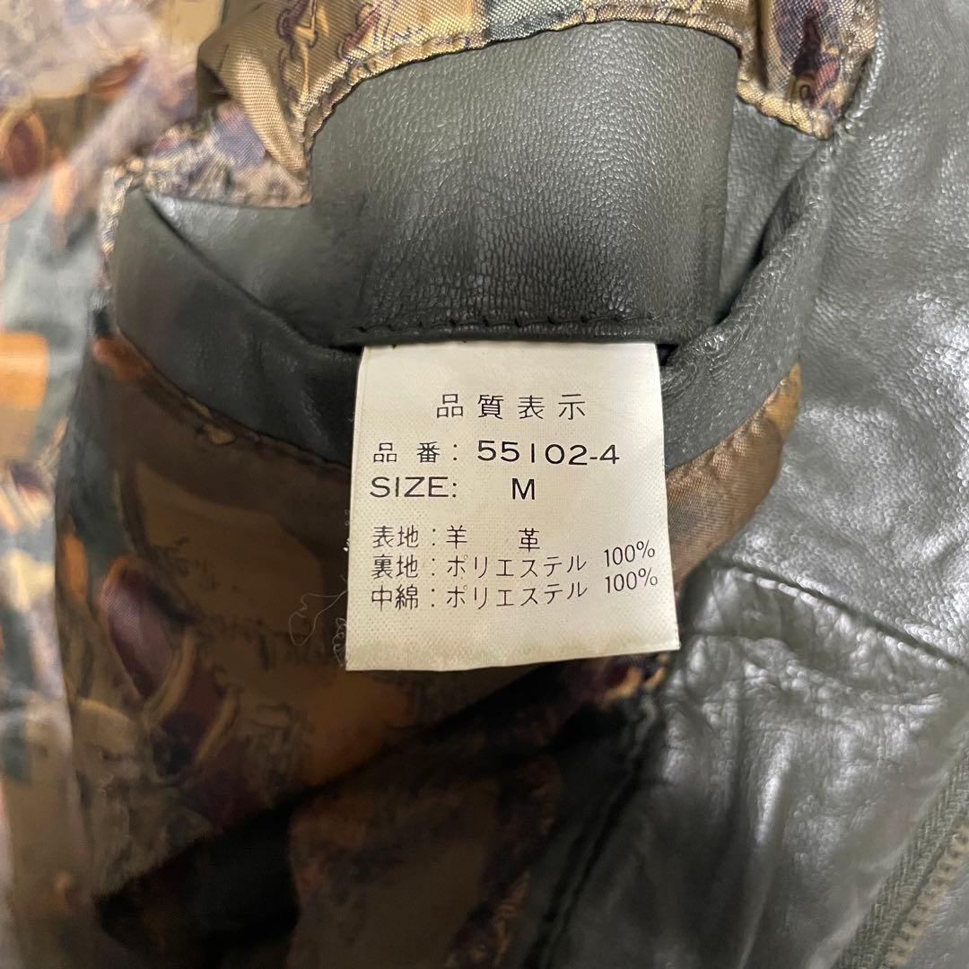 【vintage】羊革 本革 ラムレザーシングルライダースジャケット カーキ M