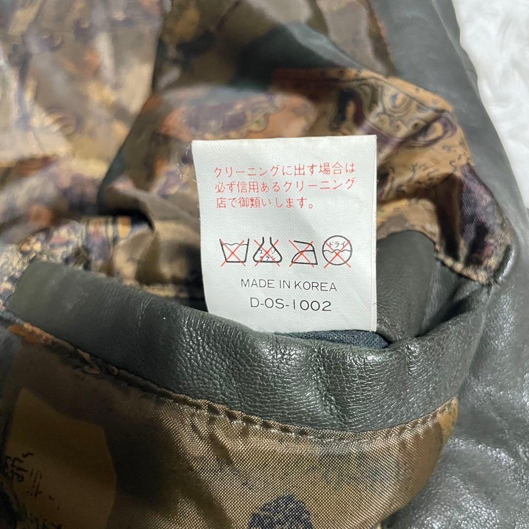 【vintage】羊革 本革 ラムレザーシングルライダースジャケット カーキ M