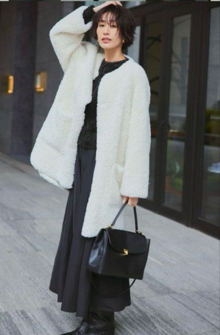 RCRN♡ 　MilaOwen 　ノーカラーシャツカーブボアコート