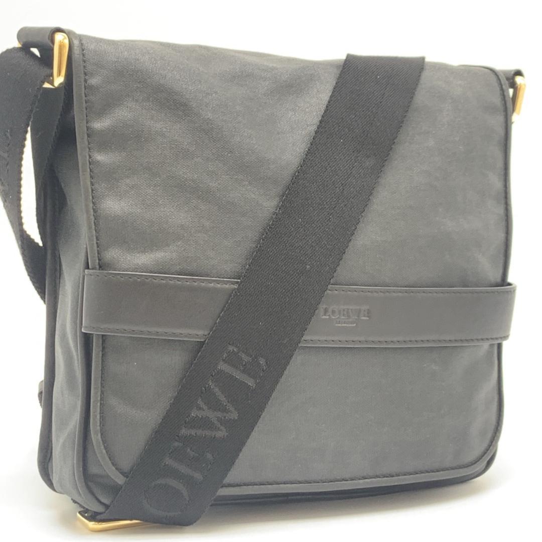 ロエベ ショルダーバッグ メッセンジャー ロゴ刻印 コーティングキャンバス