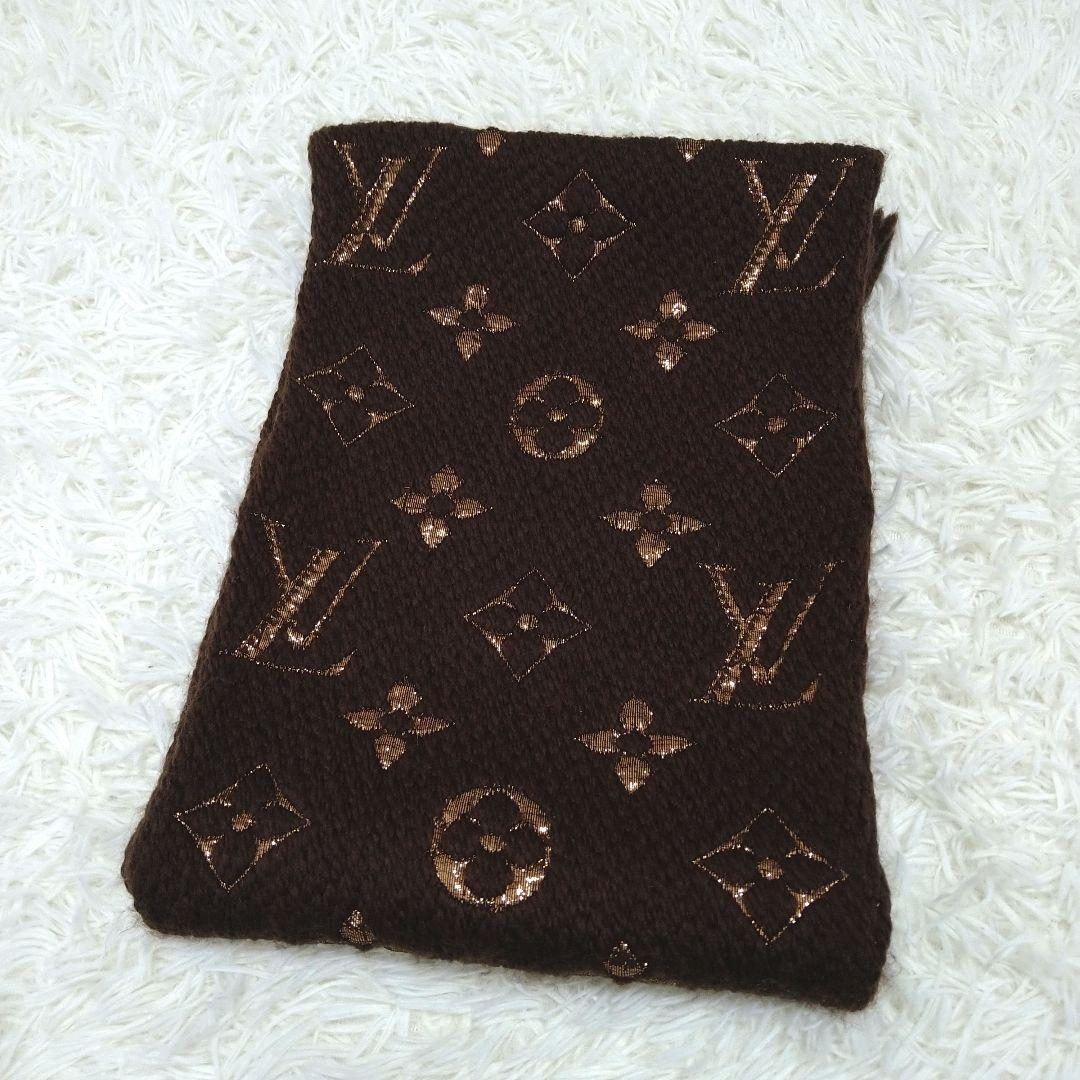 LOUIS VUITTONルイヴィトン国内正規ロゴマニアモノグラムマフラーマロン