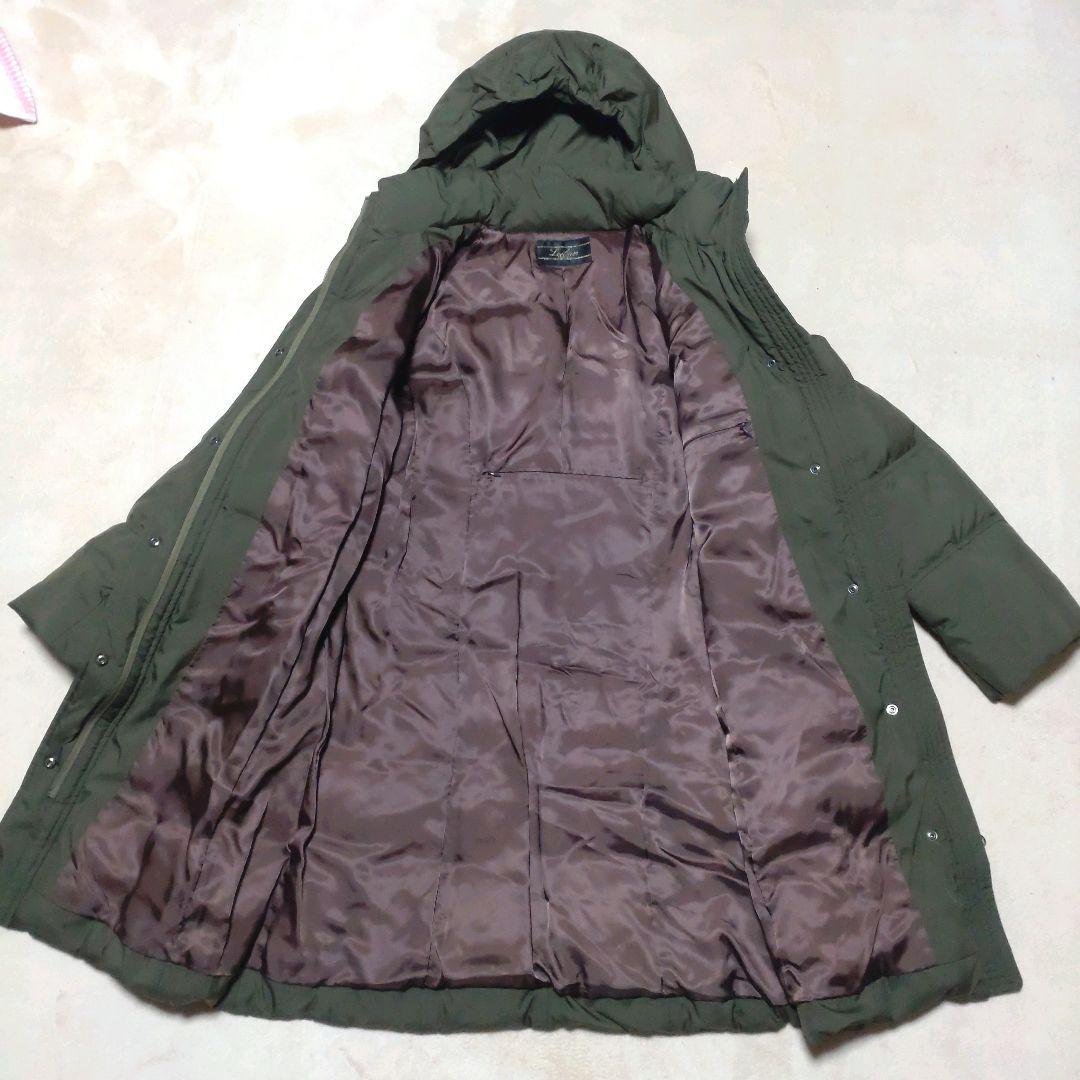 【Leilian】レリアン　ロングダウンコート　 防寒　9号　カーキ色　Aライン