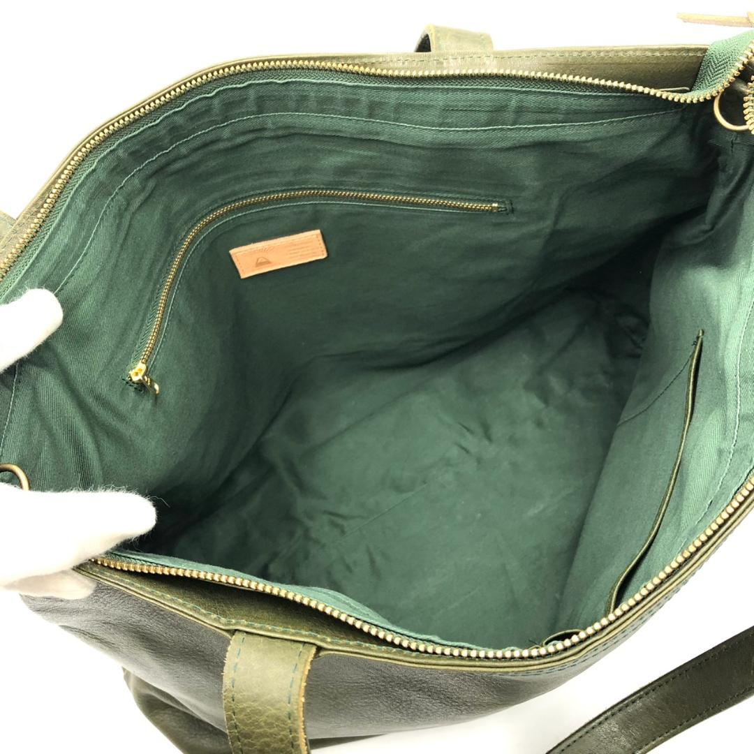 美品 ジャパンファクトリー トートバッグ 肩掛け A4 大容量 レザー カーキ