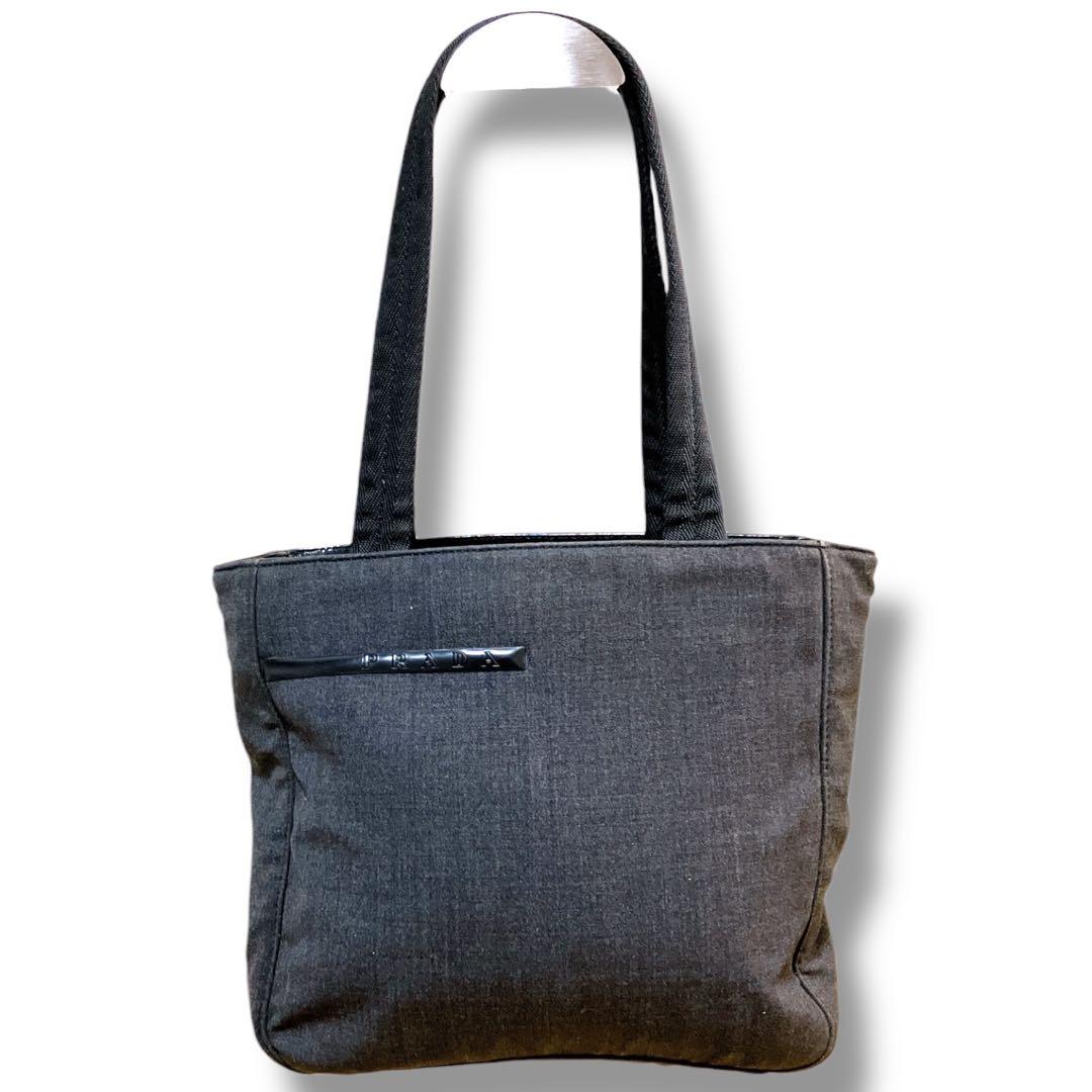 プラダスポーツ イタリア製 デニム トートバッグ ハンドバッグ ブラック系