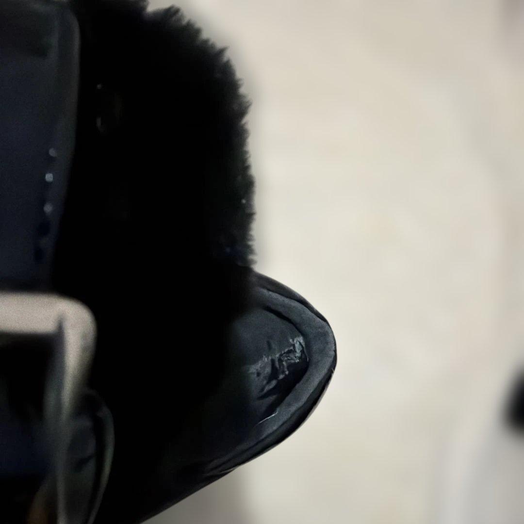 ヒルズアベニューOCEANICA ブラック エナメル ファー シューズ　厚底　黒