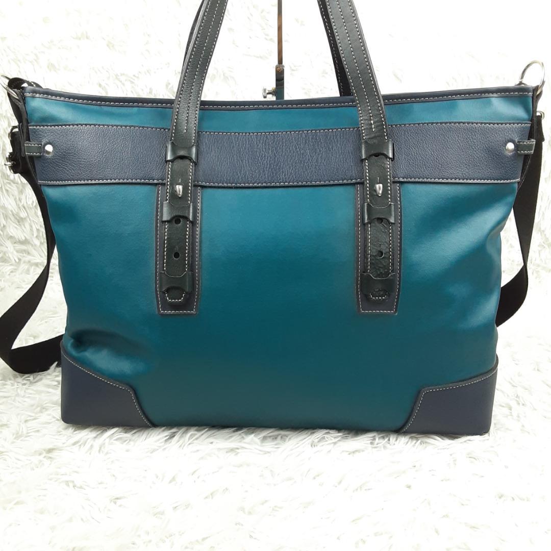 美品◎豊岡鞄 トートバッグ ビジネスバッグ ショルダーバッグ 緑 2way