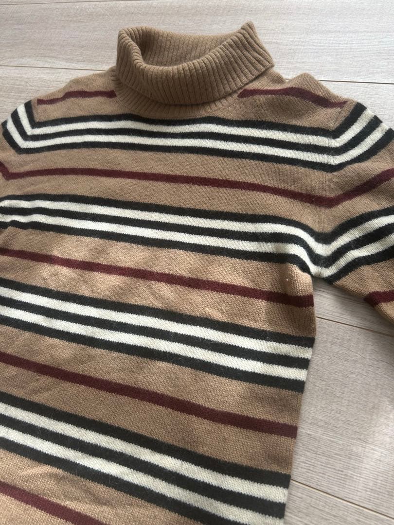 バーバリーブラックレーベル ホースロゴ刺繍　ニット タートルネック ボーダー　L