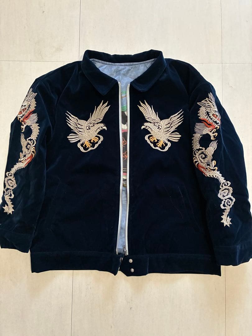 50sレプリカ/スーベニアジャケット/スカジャン/別珍 ベルベット/龍/鷲/襟付