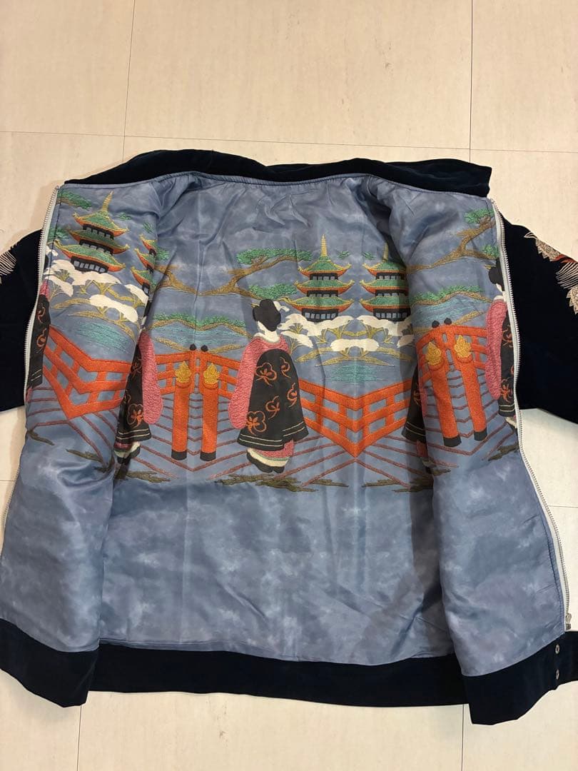 50sレプリカ/スーベニアジャケット/スカジャン/別珍 ベルベット/龍/鷲/襟付