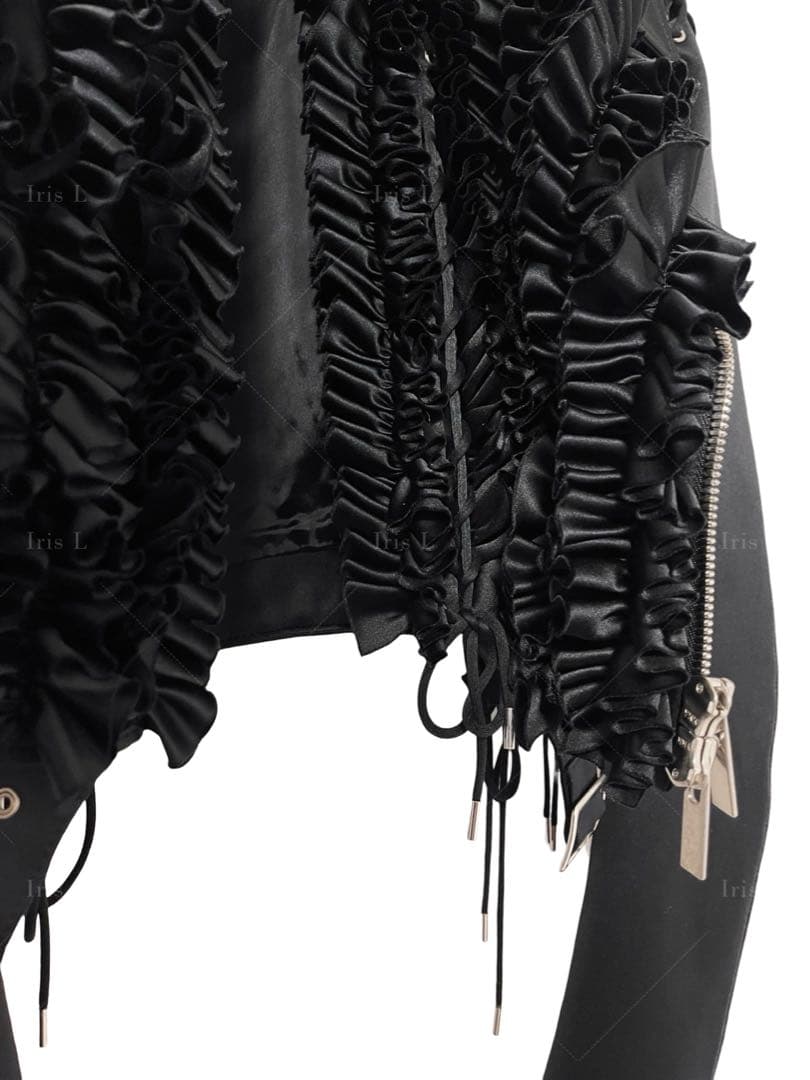 ノワールケイニノミヤ フリル装飾レースアップ ライダースジャケット