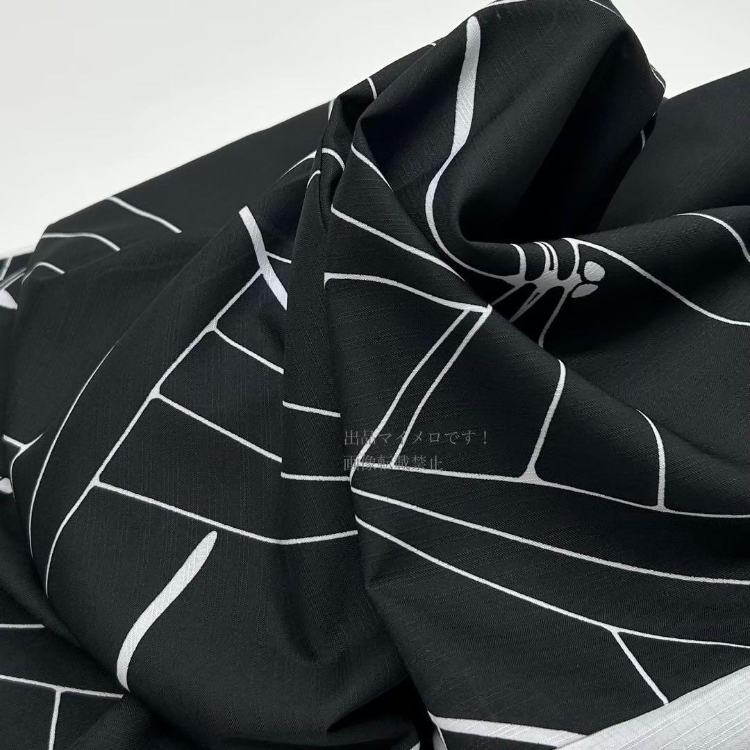 浴衣　夏　単着物　白×黒　吸湿速乾　半身仕立て　片身替わり　帯　0708③