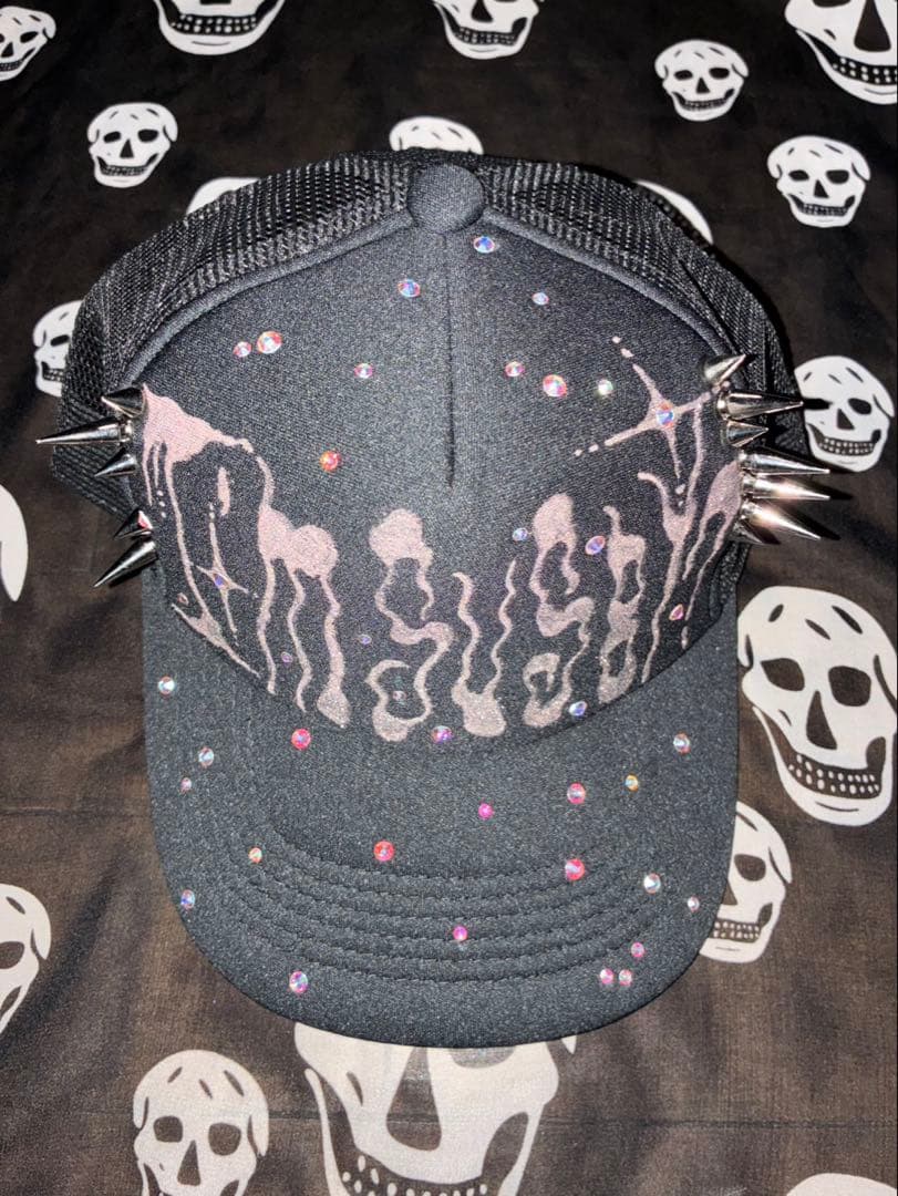 リメイク キャップ ラインストーン スタッズ グラフティ 黒 y2k